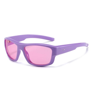 Y2K sporty sunglasses featuring purple frame and pink lenses from a 45-degree angle