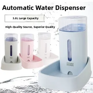 Detail view of 3.8L automatic pet water dispenser with gravity supply in four colors