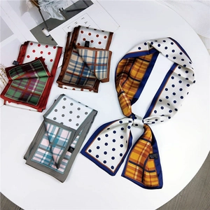 Narrow Long Satin Scarf Twilly Double Sided Polka Dot Chain Print Ribbon For Handbag Neck Hair Tie Fashion Elegant