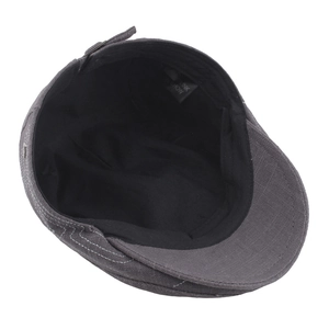 Dark grey cotton linen newsboy cap with embroidery stitching and adjustable buckle