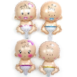 Detailed view of 16-inch baby shower foil balloons in pink and blue infant designs