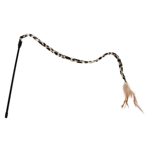 Détail du bâton pour chat à motif léopard avec plumes naturelles pour le jeu interactif