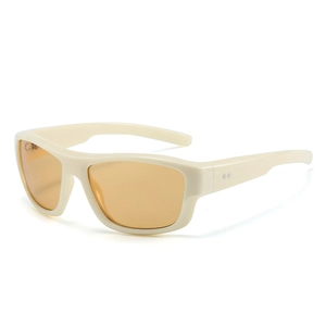 Chic Y2K sport sunglasses with cream white frame and light orange lenses in 45-degree view
