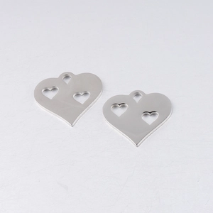 Detailed close-up of 23x21mm hollow double heart stainless steel pendant charms
