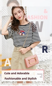 Pink PU leather crossbody bag featuring a golden cat ear metal buckle and chain strap