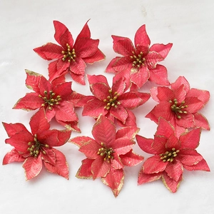 Glitter Poinsettia Artificial Christmas Flowers Fabric Ornaments For Christmas Tree Wedding Party Home Festival Decoration