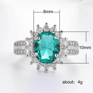 Luxurious 10x8mm oval green zircon engagement ring with flower halo and diamond-set band