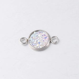 Close-up of 10mm stainless steel connector with sparkling druzy stone for DIY jewelry