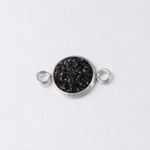 Detail of 10mm silver connector with black drusy crystal for DIY jewelry making