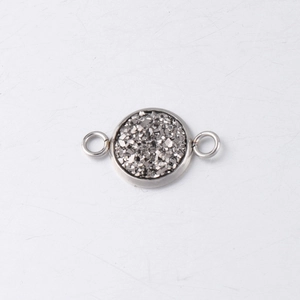 Detailed view of a silver 10mm drusy connector with double loops for DIY jewelry making