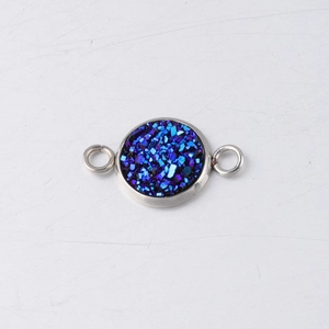 Detail of 10mm blue purple drusy connector with silver stainless steel frame for DIY