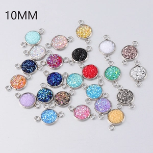 Round Druzy Connector Stainless Steel Sparkling Resin Double Loop Pendant Link For DIY Jewelry Making Bracelet Necklace
