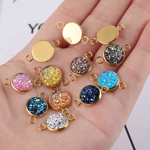 10mm vacuum gold plated stainless steel glitter charm with double hanging loops