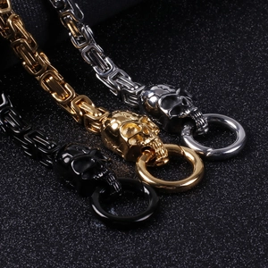 Men's retro stainless steel skull bracelets in silver, gold, and black finishes