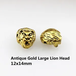 Detail of 12x14mm antique gold lion head spacer beads for DIY jewelry making
