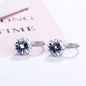 Elegant silver hoop earrings with round zircon stones in classic six-prong setting