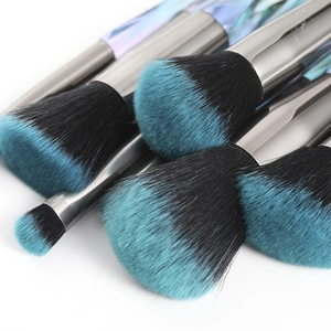 Set van 10 kristallen make-up kwasten met zwart en blauwgroen verloop haar en zilver