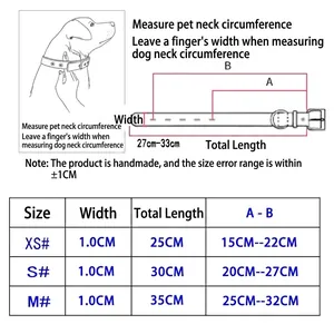 Size guide for sparkling cat collar with rhinestone paw charms and measuring instructions