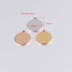 DIY 15mm round stainless steel tags in gold, silver, and rose gold with 1.5mm hole