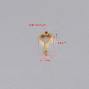 Golden heart key pendant dimensions 13x6.5mm in mirror stainless steel for DIY jewelry