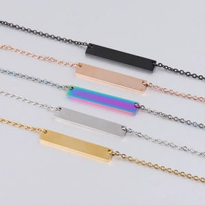 Minimalist 35mm stainless steel bar necklaces in five colors with delicate chains