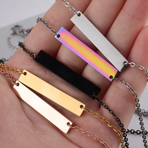 35mm stainless steel blank bar necklaces in silver, rainbow, black, gold, and rose gold