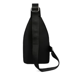 Waterproof black oxford cloth crossbody bag with adjustable strap and silver metal buckle