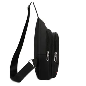 Waterproof black oxford sling bag with multi-layer zippers for outdoor commuting and cycling