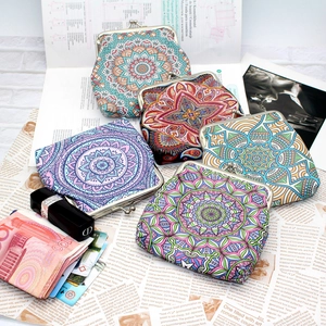 Ethnic bohemian canvas coin purses with colorful mandala patterns and metal clasp closures