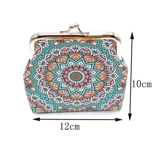 Ethnic style mandala canvas coin purse with golden metal clasp, 12cm x 10cm size