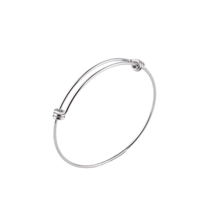 Adjustable 1.6mm stainless steel wire coil bracelet in silver finish on white background