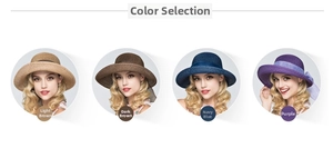 Detailed color options for foldable bow straw hats in light coffee, navy and purple