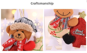 Detail of Christmas plush pendants showing fabric texture and Merry Christmas lettering