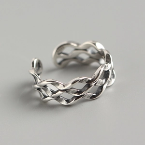 925 Sterling Silver Ring Vintage Wave Twisted Woven Mobius Design Adjustable Open Finger Jewelry For Women