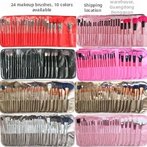 Detailed set of 24 professional makeup brushes available in ten vibrant colors