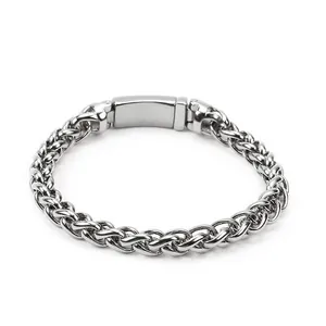 Polished stainless steel braided chain bracelet for men with secure lobster clasp finish