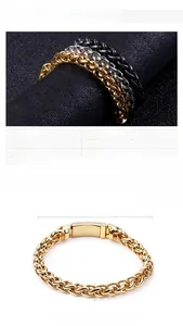 Size chart for 8mm stainless steel basket weave bracelet in gold, silver, and black