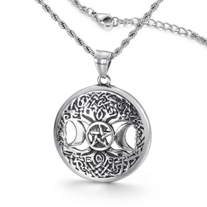 Triple Moon Goddess Pentagram Pendant Stainless Steel Tree Of Life Celtic Knot Viking Wicca Jewelry For Women Men