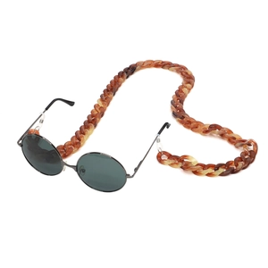Fashion acrylic tortoiseshell eyewear chain with dark green lens retro sunglasses
