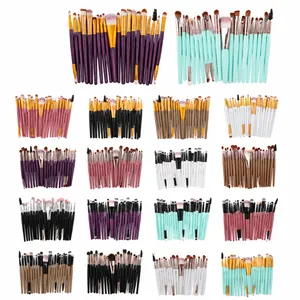 Muestra en cuadrícula de sets de brochas de maquillaje multicolor con mangos de purpurina