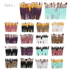 Grid display of multi-color makeup brush sets with glitter liquid handles and soft bristles