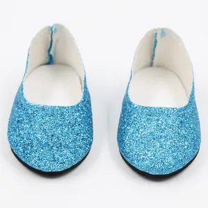 Glittery blue doll shoes for 18-inch American girl dolls with sparkling sequin finish