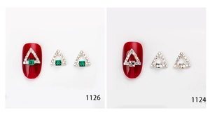 3D hollow triangle nail charms with silver metal frame and iridescent rhinestones
