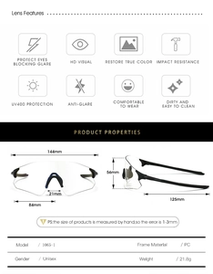 Size chart showing exact dimensions and weight for photochromic cycling sunglasses