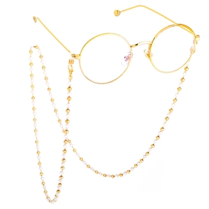 Chaîne de lunettes faite main avec perles blanches et perles dorées pour lunettes