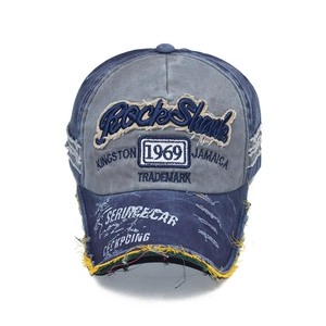 Berretto da baseball vintage 1969 Rock Shark effetto invecchiato con patchwork blu e grigio