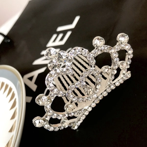 Elegant princess crown hair comb featuring sparkling silver rhinestones and clear crystals