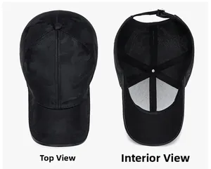 Detail view showing top structure and breathable mesh lining of camo baseball cap