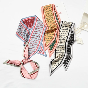 Women Elegant Satin Polyester Ribbon Scarf Narrow Geometric Stripe Printed Twilly For Hair Tie Bag Handle Neck Accessory