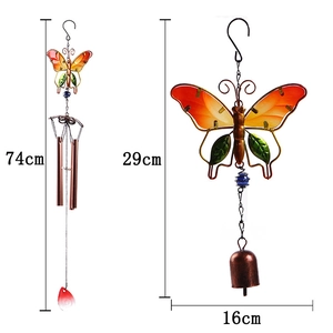 Detailed comparison of 74cm butterfly wind chime with tubes and 29cm small bell version